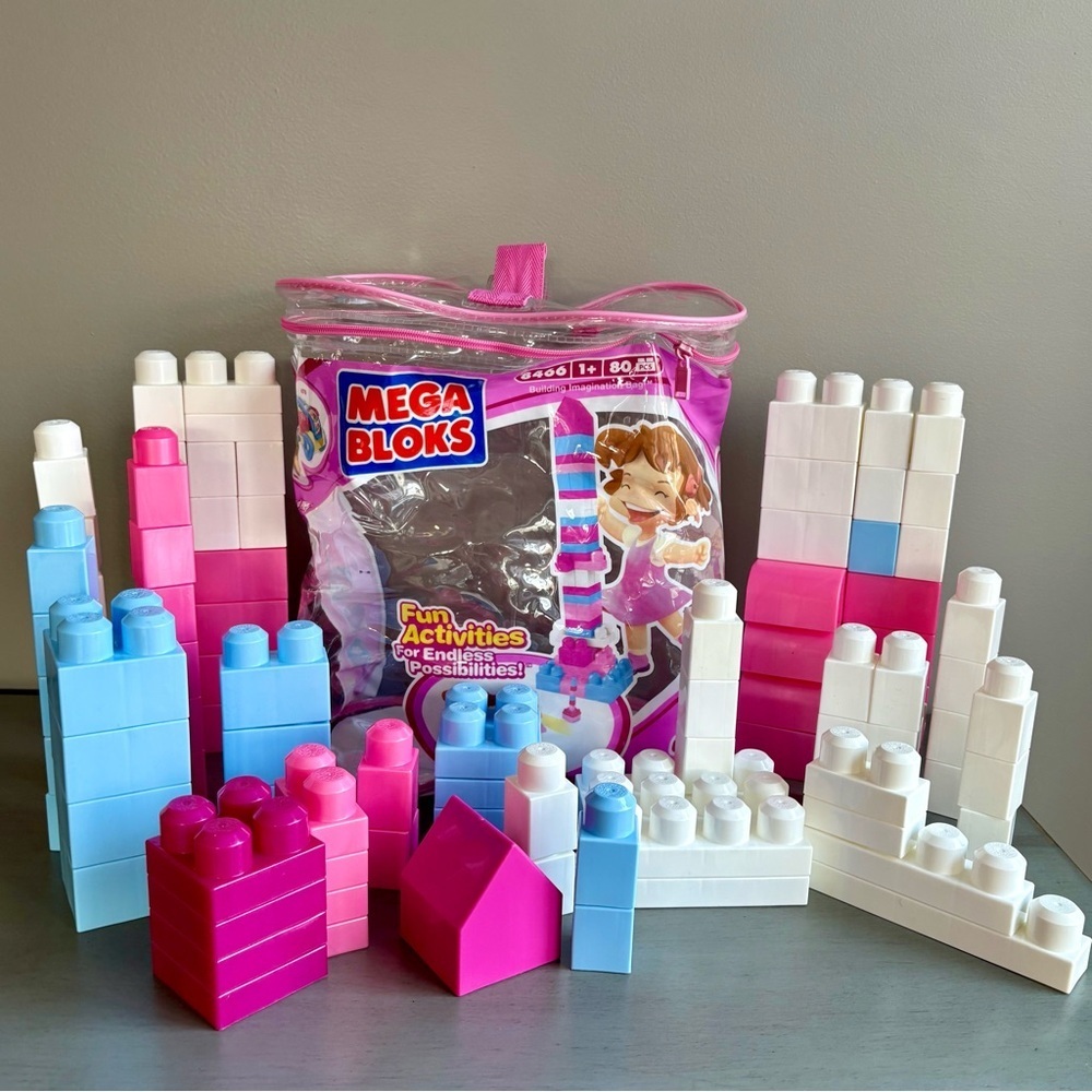 Mega Bloks Pink Blue Building Blocks First Builders 8466 Kids Toy Set 90+ pc - Picture 3 of 14